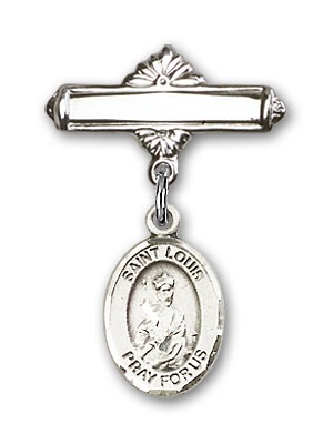 Pin Badge with St. Louis Charm and Polished Engravable Badge Pin - Silver tone
