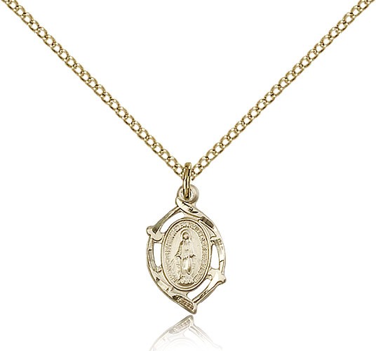 Petite Miraculous Medal Necklace with Pointed Edge - 14KT Gold Filled