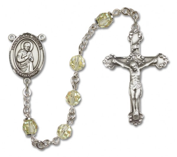 St. Isaac Jogues Sterling Silver Heirloom Rosary Fancy Crucifix - Zircon