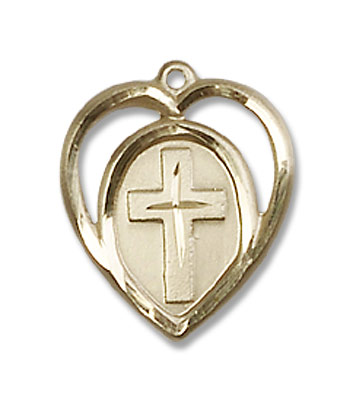Cross in a Heart Pendant - 14K Solid Gold