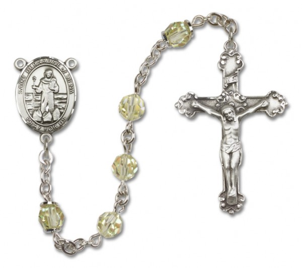 St. Bernadine Sterling Silver Heirloom Rosary Fancy Crucifix - Zircon