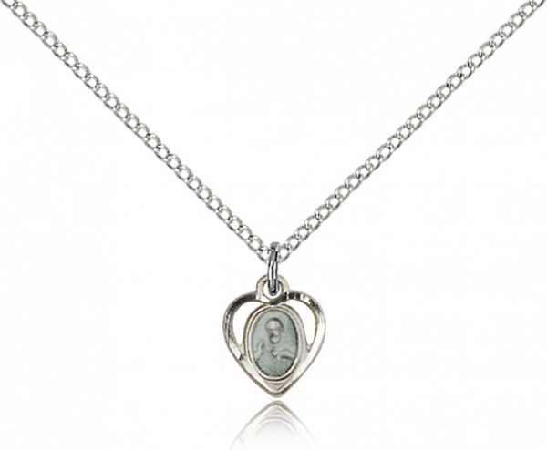 Petite Open-Cut Heart Shaped Scapular Medal - Silver | Blue