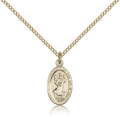 Women's Blue Enamel Behold St. Christopher Necklace - 14KT Gold Filled