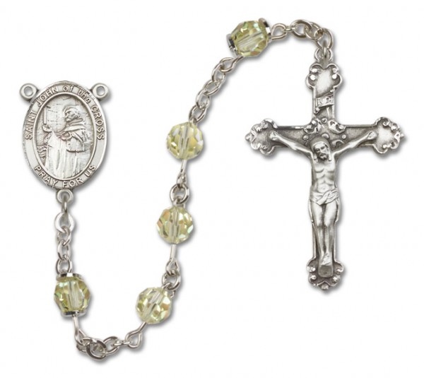 St. John of the Cross Sterling Silver Heirloom Rosary Fancy Crucifix - Zircon