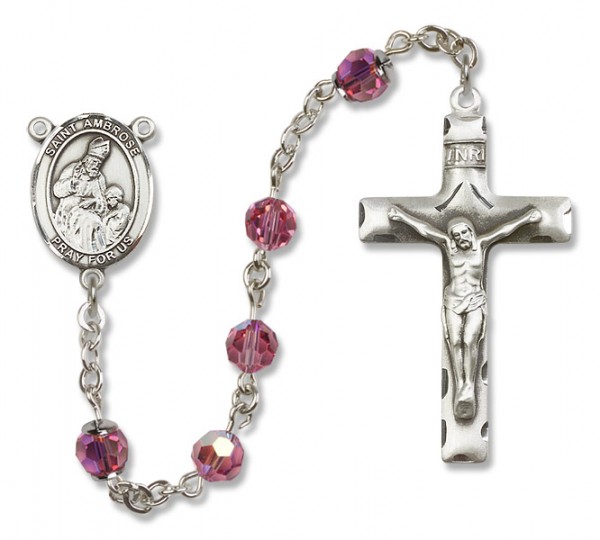 St. Ambrose Sterling Silver Heirloom Rosary Squared Crucifix - Rose