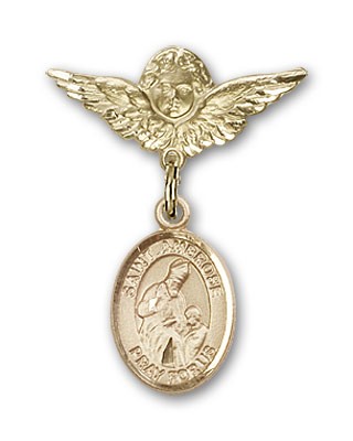 Pin Badge with St. Ambrose Charm and Angel with Smaller Wings Badge Pin - Gold Tone