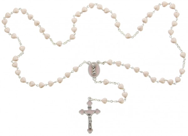 Heart Shaped Pink Glass Bead Baby Rosary - Pink