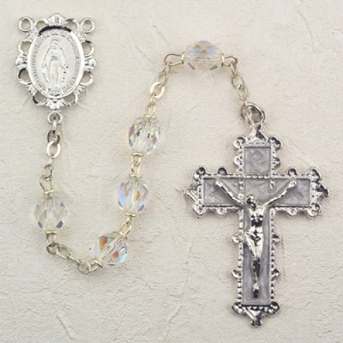 April Birthstone Rosary (Crystal) - Rhodium Plated - Crystal