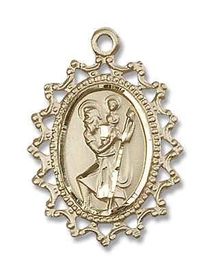 Pointed Open-Cut Border St. Christopher Necklace - 14K Solid Gold