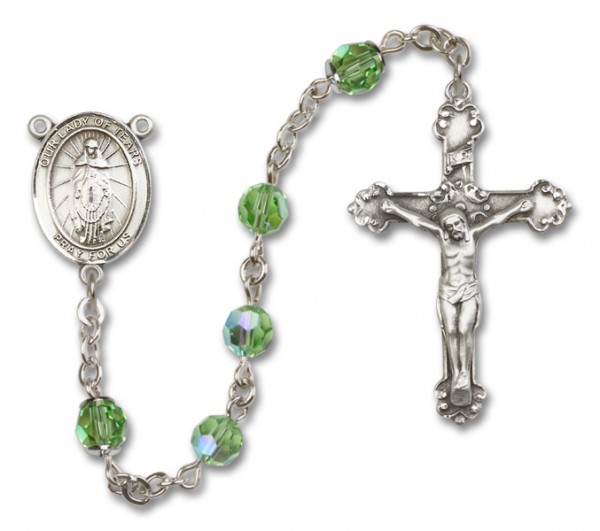 Our Lady of Tears Sterling Silver Heirloom Rosary Fancy Crucifix - Peridot