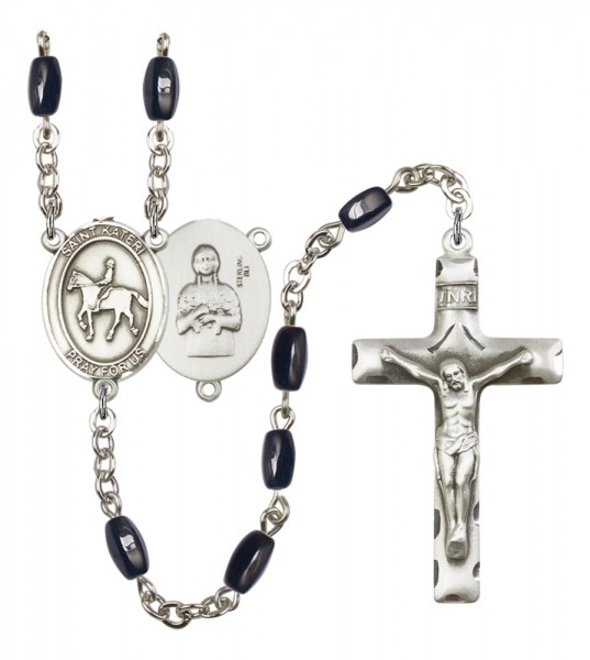 Men's St. Kateri Equestrian Silver Plated Rosary - Black | Silver