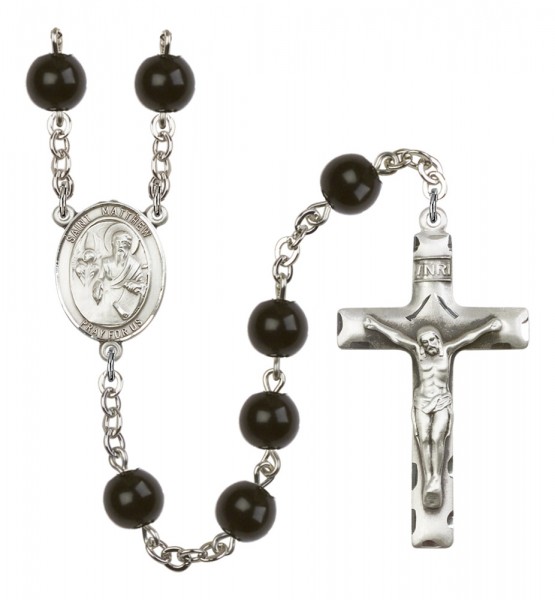 Men's St. Matthew the Apostle Silver Plated Rosary - Black