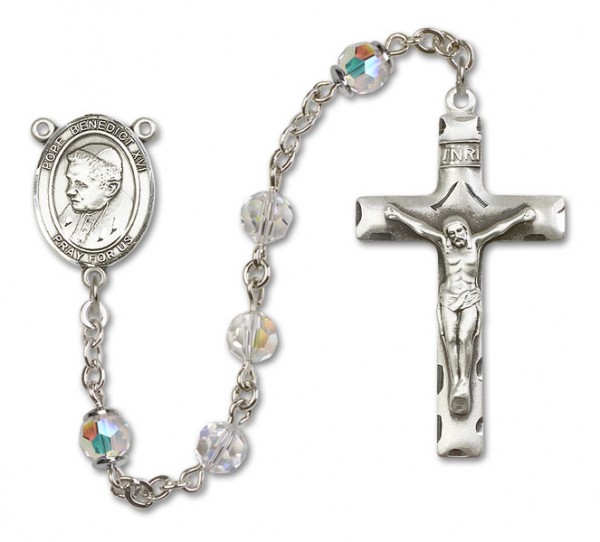 Pope Benedict XVI Sterling Silver Heirloom Rosary Squared Crucifix - Crystal