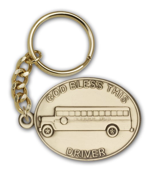 God Bless This Bus Driver Keychain - Antique Gold