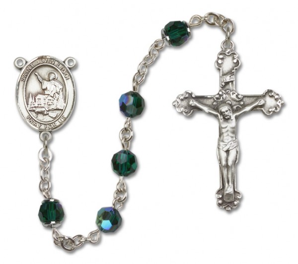 St. John Licci Sterling Silver Heirloom Rosary Fancy Crucifix - Emerald Green