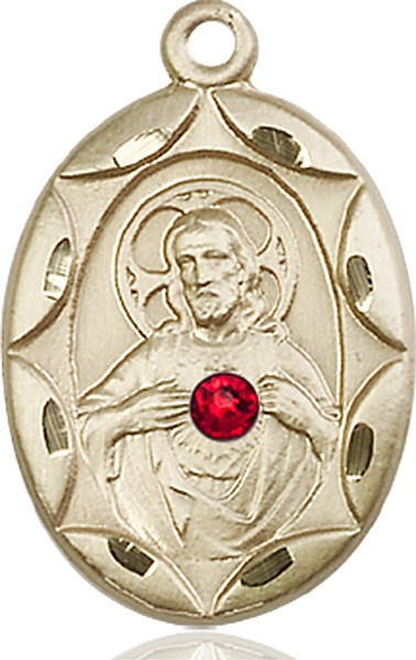 Oval Etched Scapular Pendant with Birthstone Options - 14K Solid Gold