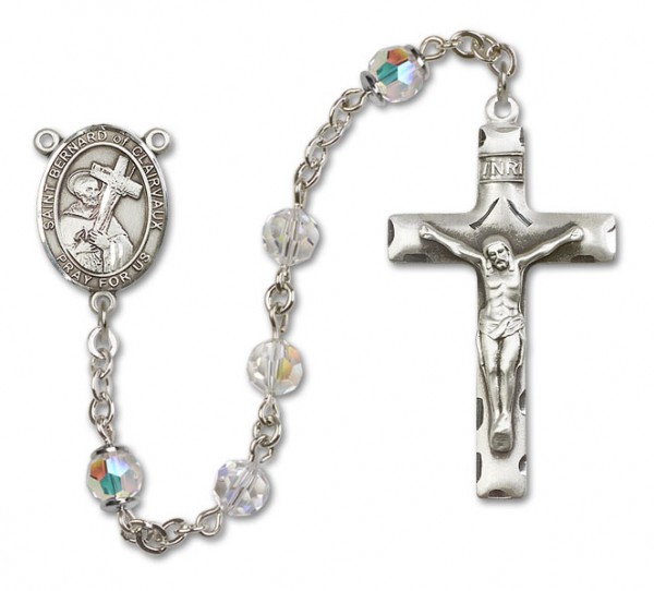 St. Bernard of Clairvaux Sterling Silver Heirloom Rosary Squared Crucifix - Crystal