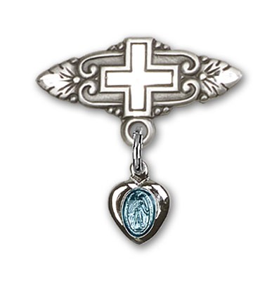 Baby Pin with Blue Miraculous Charm and Badge Pin with Cross - Sterling Silver | Blue Enamel