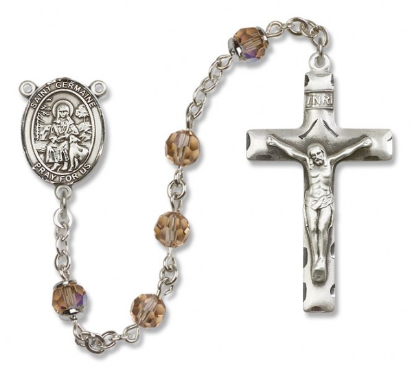 St. Germaine Cousin Sterling Silver Heirloom Rosary Squared Crucifix - Topaz