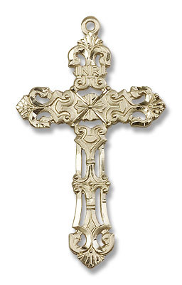 Cross Pendant Fleur de Lis - 14K Solid Gold
