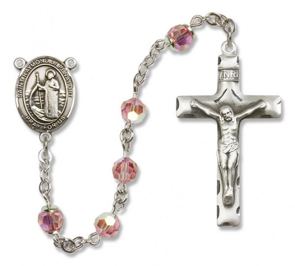 Raymond of Penafort Sterling Silver Heirloom Rosary Squared Crucifix - Light Rose