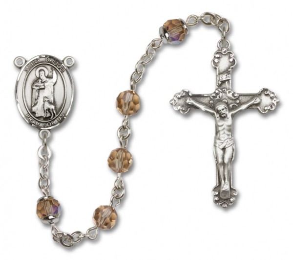St. Drogo Sterling Silver Heirloom Rosary Fancy Crucifix - Topaz