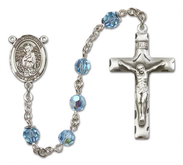 St. Christina the Astonishing Sterling Silver Heirloom Rosary Squared Crucifix - Aqua