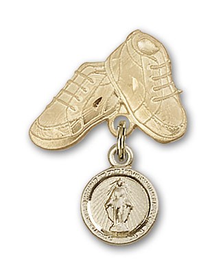 Baby Pin with Miraculous Charm and Baby Boots Pin - 14K Solid Gold