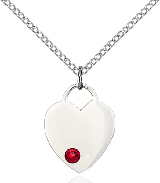Small Heart Shaped Pendant with Birthstone Options - Ruby Red