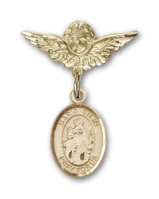 Pin Badge with Maria Stein Charm and Angel with Smaller Wings Badge Pin - Gold Tone