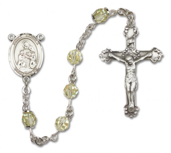 St. Angela Merici Sterling Silver Heirloom Rosary Fancy Crucifix - Zircon