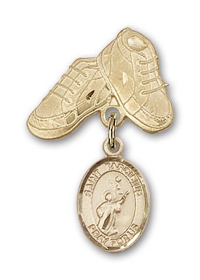 Pin Badge with St. Tarcisius Charm and Baby Boots Pin - 14K Solid Gold