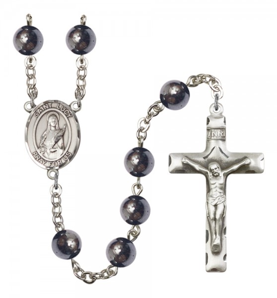 Men's St. Lucy Silver Plated Rosary - Silver