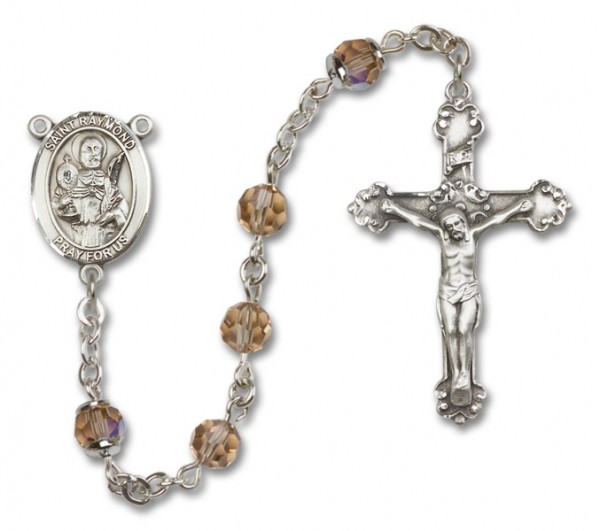 St. Raymond Nonnatus Sterling Silver Heirloom Rosary Fancy Crucifix - Topaz