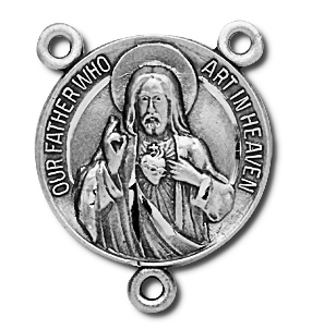 Round Sterling Silver Sacred Heart Rosary Centerpiece - Sterling Silver