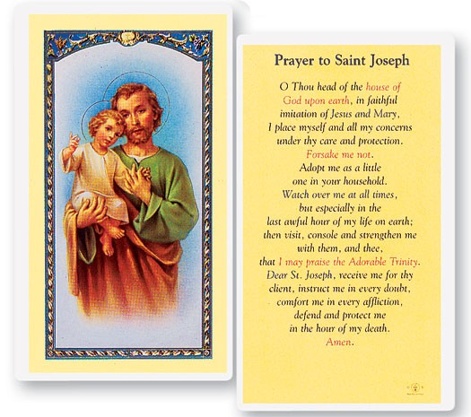 Prayer To St. Joseph Laminated Prayer Card - 25 Cards Per Pack .80 per card