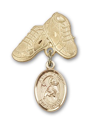 Pin Badge with St. Kevin Charm and Baby Boots Pin - Gold Tone