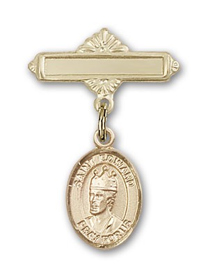 Pin Badge with St. Edward the Confessor Charm and Polished Engravable Badge Pin - Gold Tone