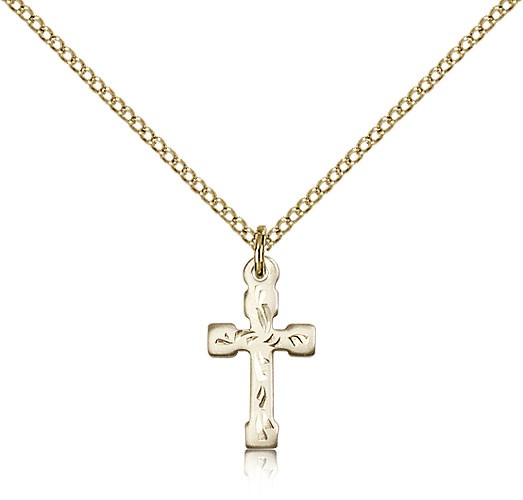Cross Pendant Dainty Etched - 14KT Gold Filled