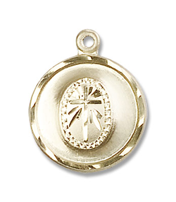Round Etched Cross Necklace - 14K Solid Gold