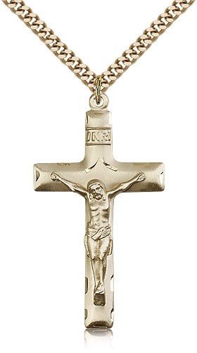 Men's Crucifix Pendant Shadowed Corpus - 14KT Gold Filled