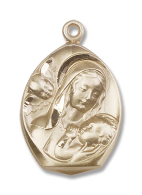Madonna and Child Medal - 14K Solid Gold