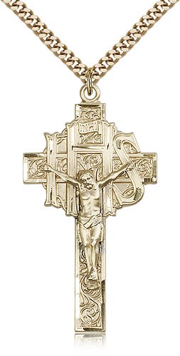 Men's Large IHS Crucifix Pendant - 14KT Gold Filled