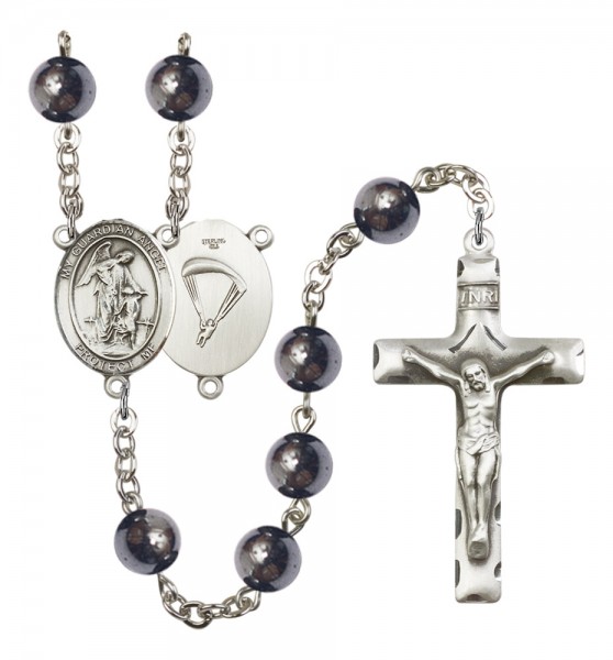Men's Guardian Angel Paratrooper Silver Plated Rosary - Silver