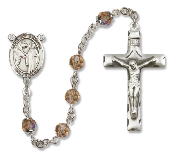 St. Columbanus Sterling Silver Heirloom Rosary Squared Crucifix - Topaz