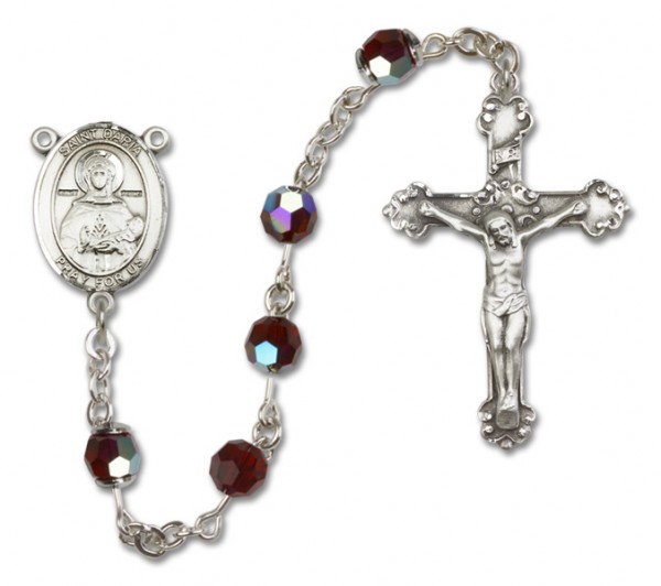 St. Daria  Sterling Silver Heirloom Rosary Fancy Crucifix - Garnet