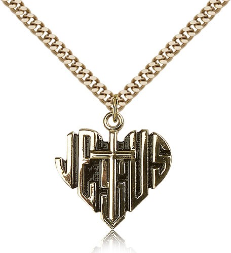 Heart of Jesus and Cross Pendant - 14KT Gold Filled