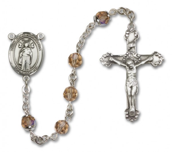 St. Ivo Sterling Silver Heirloom Rosary Fancy Crucifix - Topaz