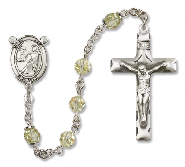 St. Luke the Apostle Sterling Silver Heirloom Rosary Squared Crucifix - Zircon