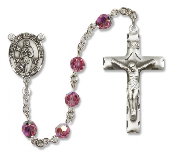 Our Lady of Assumption Sterling Silver Heirloom Rosary Squared Crucifix - Rose